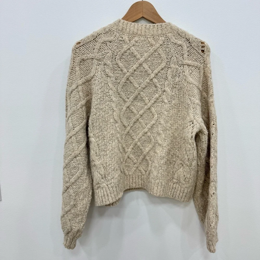 Lucky Brand Cozy Cable Knit Button Front Cardigan Cream size Medium cottage core - Picture 3 of 8